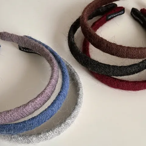 Handmade Knitted Wool Thin Hair Hoop For Women Solid Color Autumn Winter High Top Headband Daily Hair Accessories