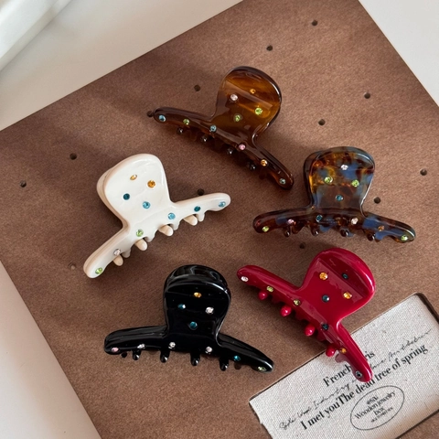 Zelluloseacetat Mini Haarkralle Clips Bunte Strass Oktopus Haarklammern Für Damen Kleine Rutschfeste Haarschmuck