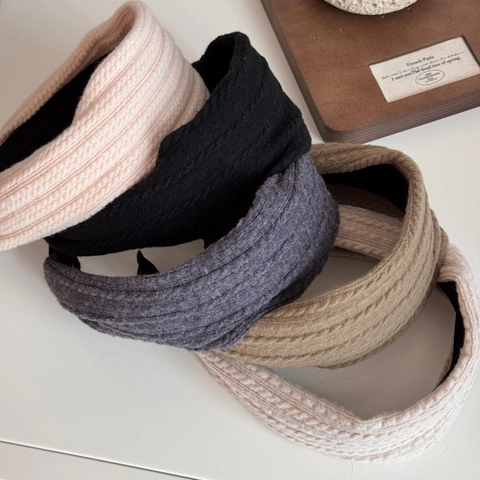 Cerchietto Largo a Righe in Maglia Vintage per Donna Autunno Inverno Fascia per Capelli a Coste Spessa Accessori per Capelli Quotidiani