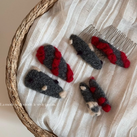 Ensemble de Pinces à Cheveux et Peigne en Feutre de Laine Fait à la Main Accessoires de Cheveux Chauds Automne Hiver Femme