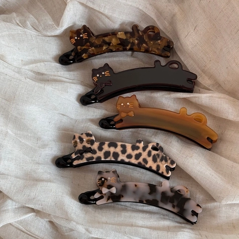 Acetat Katze Form Bananen-Haarclip Für Damen Leopard Schildpatt Muster Koreanischer Stil Vertikaler Pferdeschwanz Halter Haarschmuck