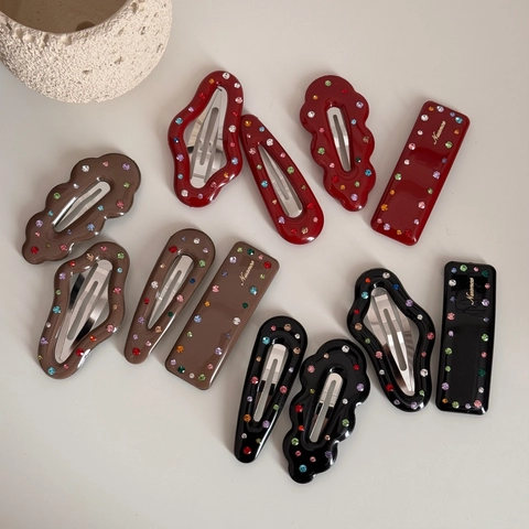 Pinza para el Cabello Vintage con Strass Cielo Estrellado de Resina Cielo Estrellado Flequillo Lateral BB Clip Onda Gota de Agua Accesorio para el Cabello Irregular para Mujer