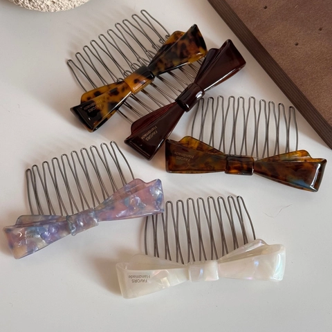 Acetate Bow Hair Comb With Metal Teeth Vintage Elegant Handmade Hair Slide For Women Korean Style Hair Accessories