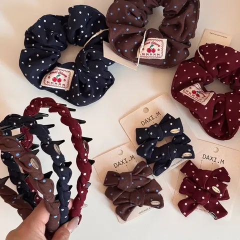 Elastico per Capelli in Tessuto Vintage a Pois Molletta a Fiocco e Fascia in Maglia Intrecciata Retro Accessori per Capelli