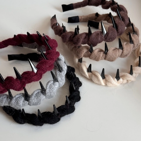 Cerchietto a Treccia in Maglia da Donna Con Punte Nere Punk Denti Antiscivolo Design a Cima Alta Accessori per Capelli Moda Autunno Inverno