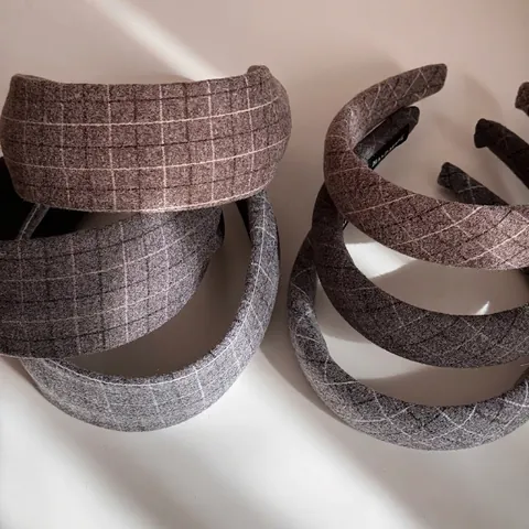 Cerchietto da Donna in Tessuto Scozzese Imbottito a Tesa Larga in Stile Coreano Rétro Autunno Inverno Accessori per Capelli