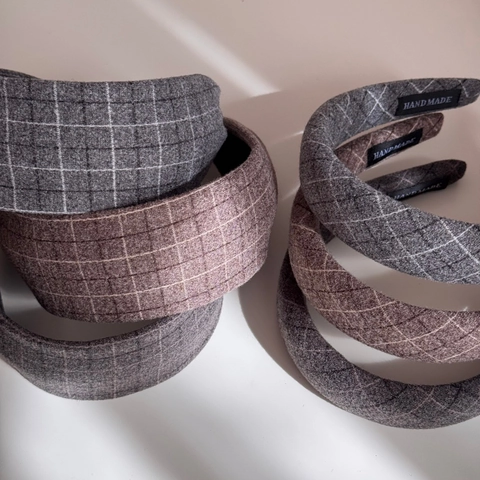 Cerchietto da Donna in Tessuto Scozzese Imbottito a Tesa Larga in Stile Coreano Rétro Autunno Inverno Accessori per Capelli