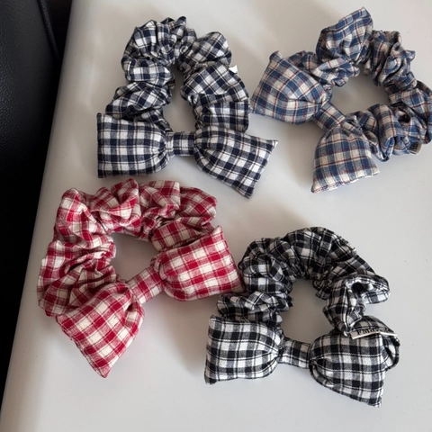 Korean Style Plaid Stuffed Bow Scrunchie High Elastic Hair Tie Fabric Checkered Butterfly Knot Hair Accessory For Women