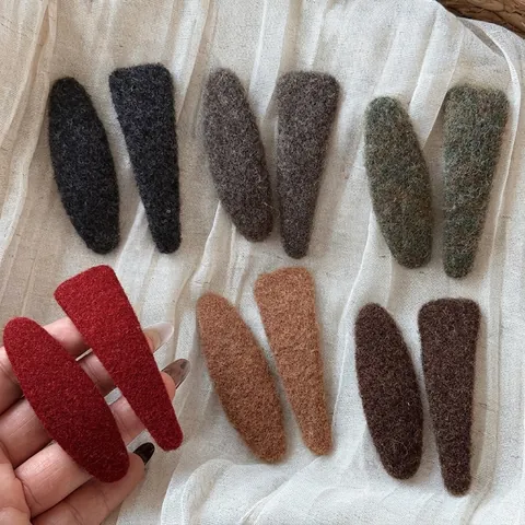 Minimalist Solid Color Wool Felt BB Hair Clip Korean Style Handmade Triangle Oval Side Clip For Women Daily Hair Accessories