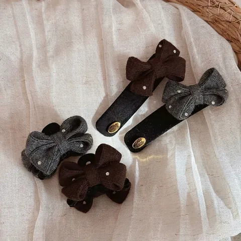 Koreanisch Winter Strick Schleife Haarklammern Polka Dot Strass Handgemacht Elegant BB-Clips Kleine Haarklammer Für Damen