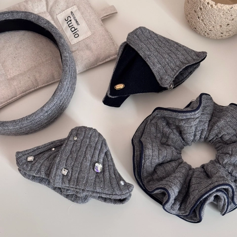 Women Autumn Winter Knitted Rhinestone Bow Hair Clip Alloy Claw Clip Headband Scrunchie Elegant Hair Accessories