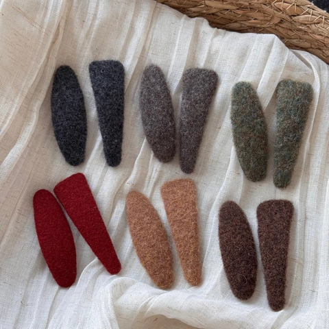 Minimalist Solid Color Wool Felt BB Hair Clip Korean Style Handmade Triangle Oval Side Clip For Women Daily Hair Accessories