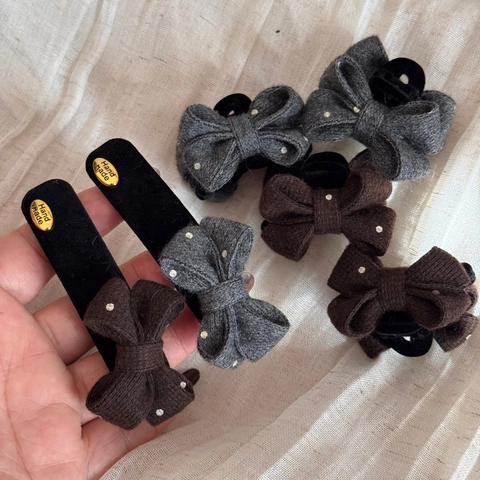 Koreanisch Winter Strick Schleife Haarklammern Polka Dot Strass Handgemacht Elegant BB-Clips Kleine Haarklammer Für Damen