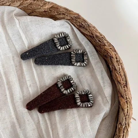 Vintage Korean Style Square Rhinestone Woolen Fabric Hair Clip For Women Autumn Winter BB Side Clip Hair Accessories
