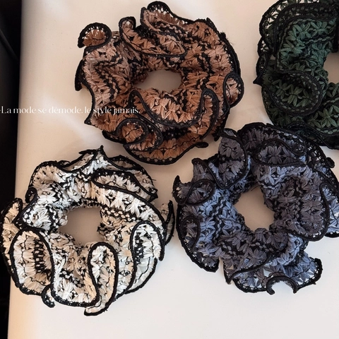 Vintage Koreanischen Stil Spitze Haargummis Damen Hohl Gewebte Blume Elastische Haarbänder Große Stoff Stirnbänder Kopfschmuck