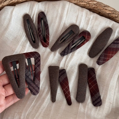 Vintage Plaid Fabric BB Hair Clips For Women Korean Style Geometric Brown Check Cloth Alloy Hairpins Headwear Accessories
