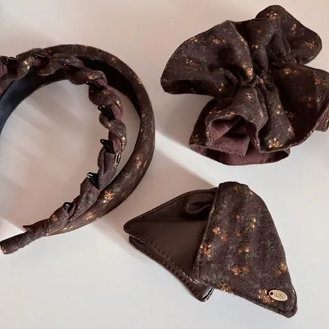 Cerchietto in Tessuto Floreale Marrone Vintage Fermaglio per Capelli a Triangolo in Ecopelle E Elastico Gioielli per Capelli Donna