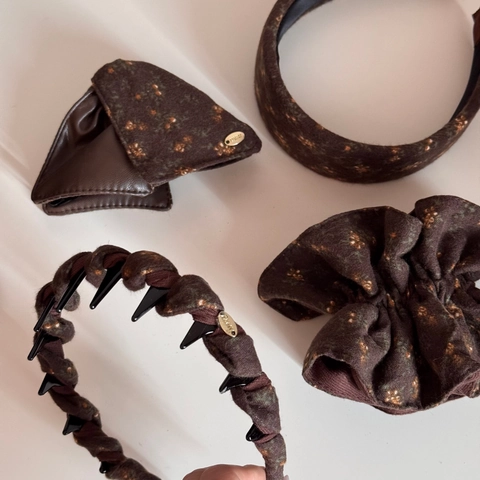 Cerchietto in Tessuto Floreale Marrone Vintage Fermaglio per Capelli a Triangolo in Ecopelle E Elastico Gioielli per Capelli Donna