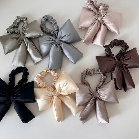 Coletero Grande de Satén con Lazo Elegante Color Sólido Acolchado para Mujer Estilo Vintage Francés Accesorios para el Cabello