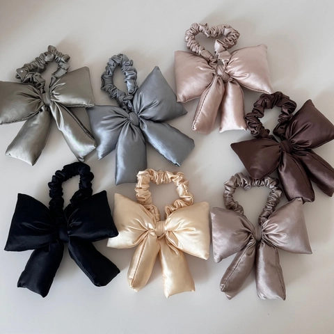 Coletero Grande de Satén con Lazo Elegante Color Sólido Acolchado para Mujer Estilo Vintage Francés Accesorios para el Cabello
