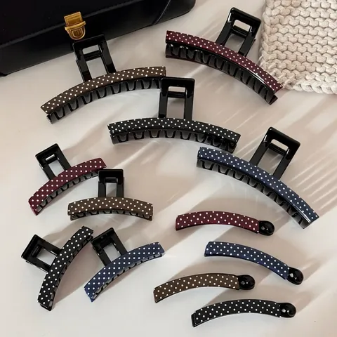 Korean Style Polka Dot Resin Hair Claw Clips Large Small Size Banana Clips Handmade Retro Deep Color Hair Accessories For Women
