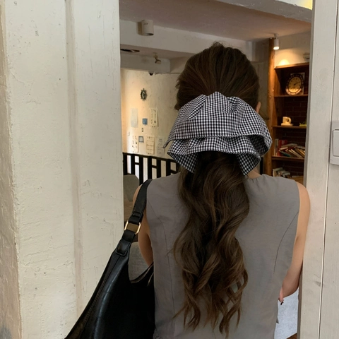 Pinza per Capelli con Fiocco in Tessuto Gingham Grande Molletta Pieghettata a Scacchi per Donna Stile Coreano Eleganti Gioielli