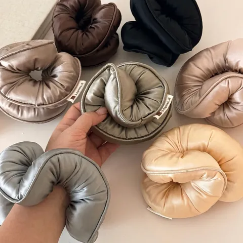 Large Padded Satin Scrunchie For Women Oversized Pleated Glossy Fabric Hair Tie Korean Style Soft Elastic Hair Band Headwear Accessory