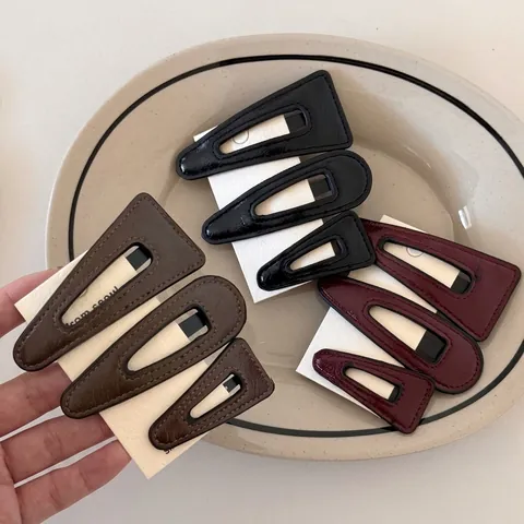 Pinces à Cheveux BB en Cuir PU Style Coréen Géométrique Triangle Goutte d'Eau Barrettes Minimalistes Faits à la Main Accessoires Cheveux Femme
