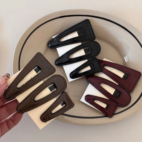 Pinces à Cheveux BB en Cuir PU Style Coréen Géométrique Triangle Goutte d'Eau Barrettes Minimalistes Faits à la Main Accessoires Cheveux Femme