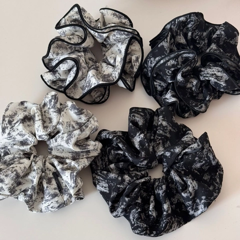Coleteros Grandes Vintage Con Estampado De Mármol Tie Dye Gomas Pelo Elásticas Retro Patrón Tinta Accesorios Cabello Mujer