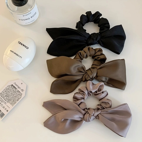 French Satin Bow Hair Tie Elegant Solid Color Scrunchies Handmade Hair Rope For Women Fashion Hair Accessories Gift