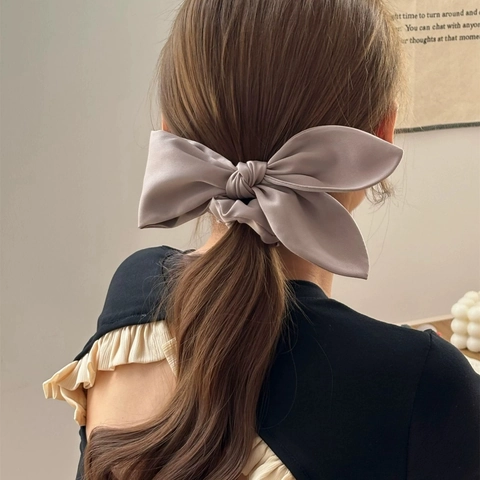 French Satin Bow Hair Tie Elegant Solid Color Scrunchies Handmade Hair Rope For Women Fashion Hair Accessories Gift