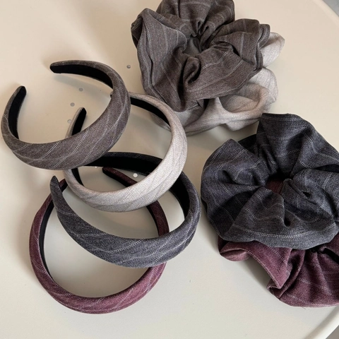 Herringbone Fabric Padded Headband Suit Material Retro Puffy Hairband Simple Solid Color Scrunchies For Women Hair Accessories