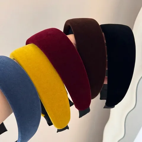 Diadema Acolchada Ancha Retro de Estilo Coreano para Mujer Color Sólido Textura de Terciopelo Aro de Esponja para el Cabello Accesorios de Moda Minimalistas