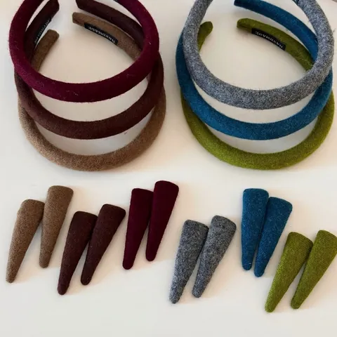 Korean Style Minimalist Woolen Cloth Headband Solid Color Narrow Hair Band Vintage Handmade Hair Clip For Women Autumn Winter