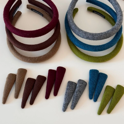 Korean Style Minimalist Woolen Cloth Headband Solid Color Narrow Hair Band Vintage Handmade Hair Clip For Women Autumn Winter