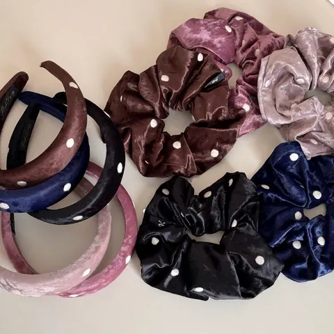 French Vintage Velvet Polka Dot Headband Large Scrunchie Retro Hair Accessories For Women Elegant Hair Hoop Hair Tie