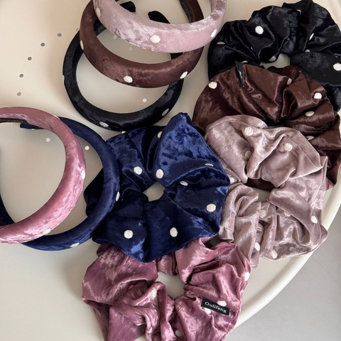French Vintage Velvet Polka Dot Headband Large Scrunchie Retro Hair Accessories For Women Elegant Hair Hoop Hair Tie