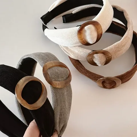 Fascia per Capelli Vintage in Tessuto Coreano Con Fibbia a Ferro di Cavallo in Resina Tartarugata Moda Francese Retrò Accessori per Donna