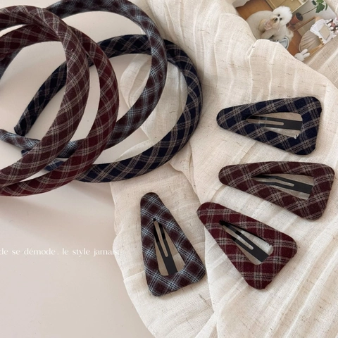 Vintage Plaid Stoff Haarspange Und Stirnband Retro Geometrische Dreieck BB Clip Elegante Haarschmuck Für Damen Alltag