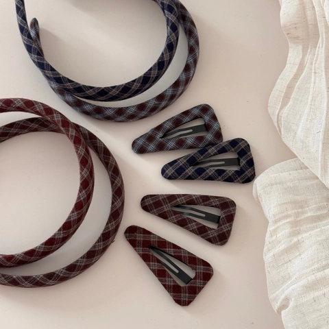Vintage Plaid Stoff Haarspange Und Stirnband Retro Geometrische Dreieck BB Clip Elegante Haarschmuck Für Damen Alltag