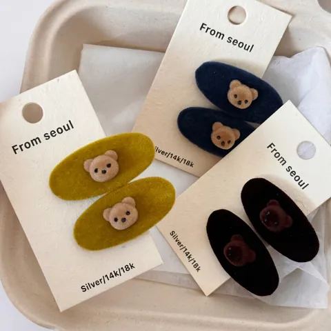 Cute 3D Flocked Teddy Bear Oval Hair Clip For Women Sweet Velvet Duckbill Clip Korean Style Animal Hair Accessories