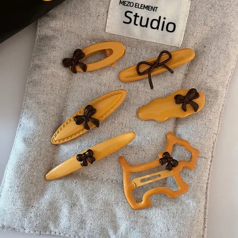 Fermagli per Capelli Gialli in Resina con Fiocco Stile Coreano per Donna Semplici Fermagli Laterali Geometrici a Becco d'Anatra