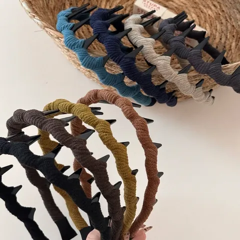 Women Retro Corduroy Wrapped Wave Wide Headband Non-Slip Teeth Hair Hoop Fall Winter Korean Style Solid Color Hair Accessories