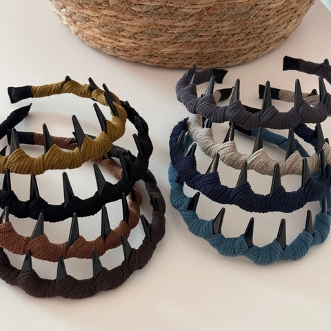 Women Retro Corduroy Wrapped Wave Wide Headband Non-Slip Teeth Hair Hoop Fall Winter Korean Style Solid Color Hair Accessories