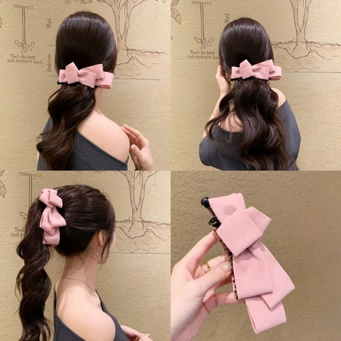 Pince à Cheveux Banane en Simili Daim Style Coréen avec Grand Nœud Multi-couches pour Femme Accessoires de Cheveux en Velours Élégants
