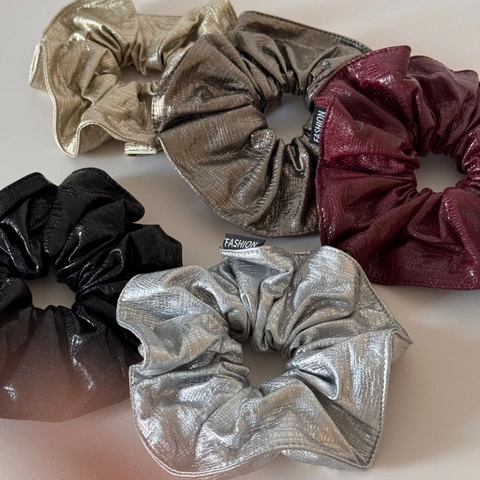 Vintage Kunstleer Scrunchies Metaalachtige Textuur Slangenpatroon Grote Haarelastiekjes Mode Vrouwen Haaraccessoires