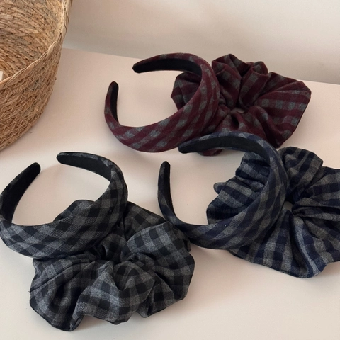 Serre-tête Large à Carreaux Vintage Enveloppé de Tissu et Chouchou à Carreaux Assorti pour Femme Accessoires Cheveux