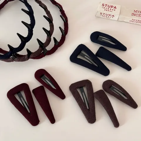 Handmade Fabric Wrapped Alloy Geometric Hair Clip Headband Collection Korean Style Triangle Water Drop BB Clip Hairpin Accessory