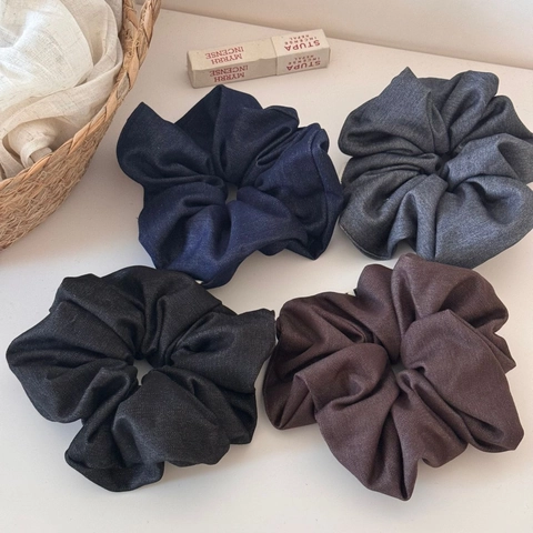 Oversized Fabric Scrunchies For Women Solid Color Pleated Hair Ties Denim Texture Large Hair Rings Korean Style Hair Accessories
